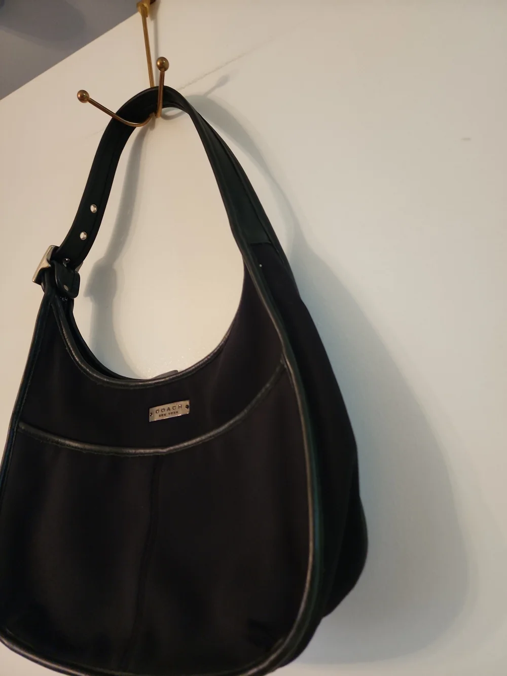 Vintage Coach 90s Ergo Pocket Zip Black Neoprene & Leather  Shoulder Handbag